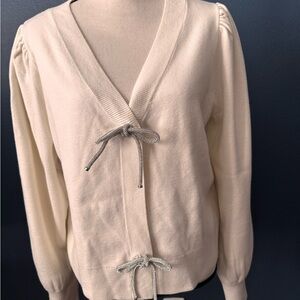 Express Cream V-Neck Tie-Front Sweater